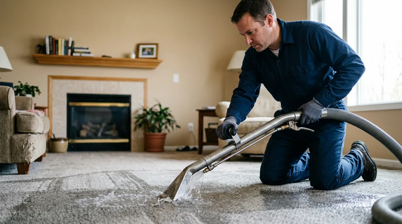 Water damage restoration technician working near Geneseo, NY